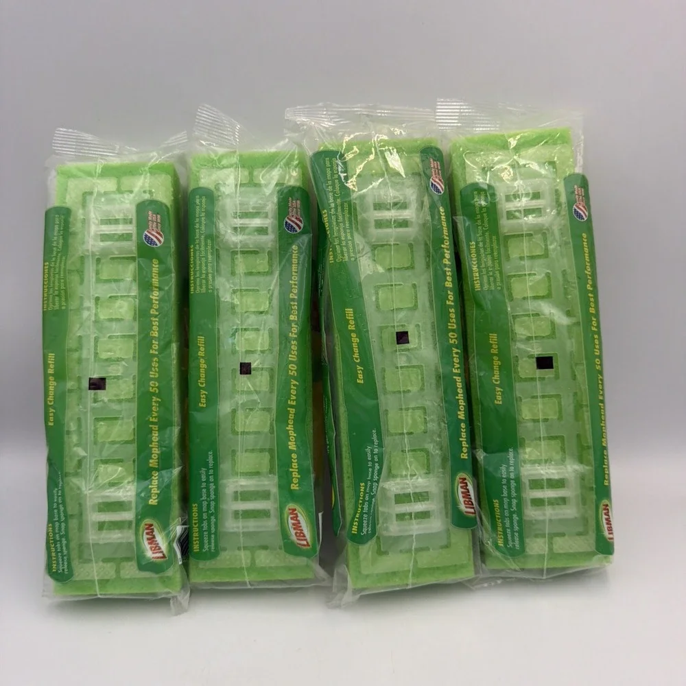 Libman Scrubster Mop Refills Lot of 4 Easy Change Snap-on Refill Sponge #03105